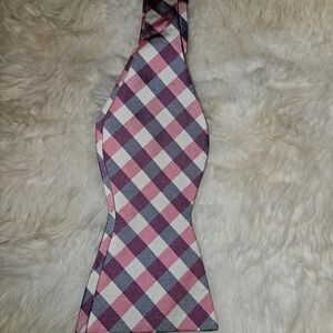 Tommy Hilfiger Pink and Gray Check Self-Tie Bow Tie